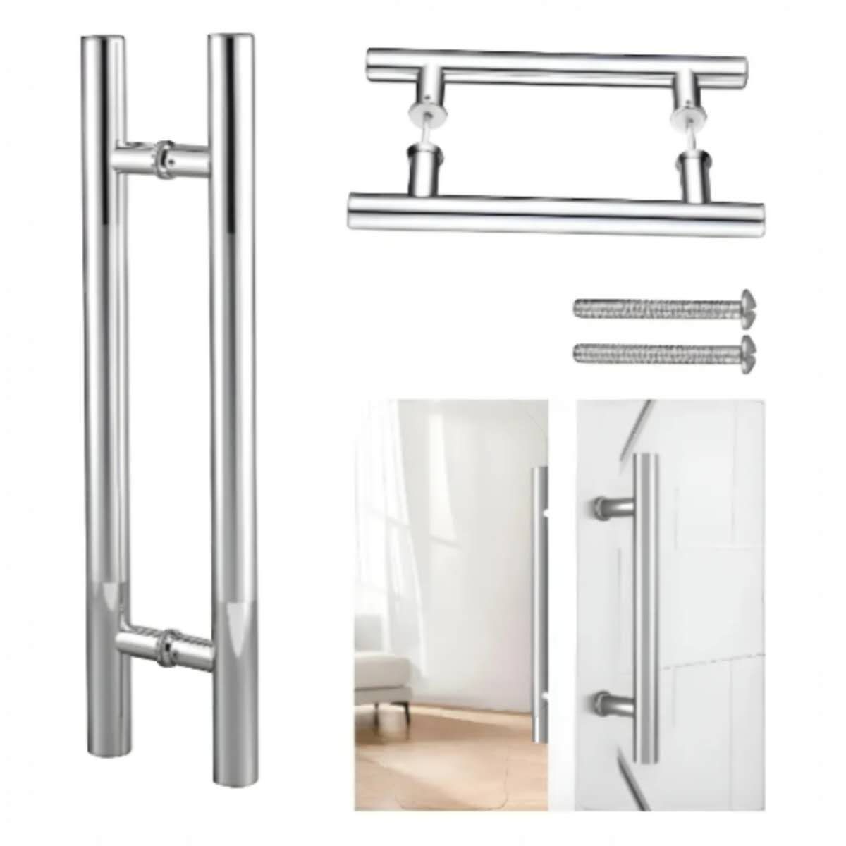 GENERICO - Manillon Doble Acero Inoxid 60cm Para Puerta Madera Cristal Plateado