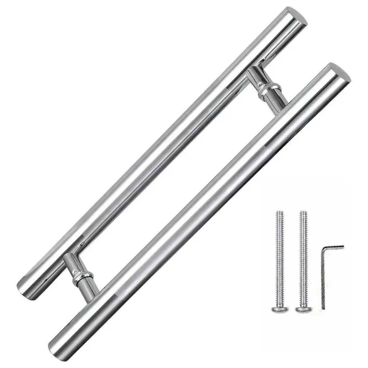 GENERICO - Manillon Doble Acero Inoxid 60cm Para Puerta Madera Cristal Plateado