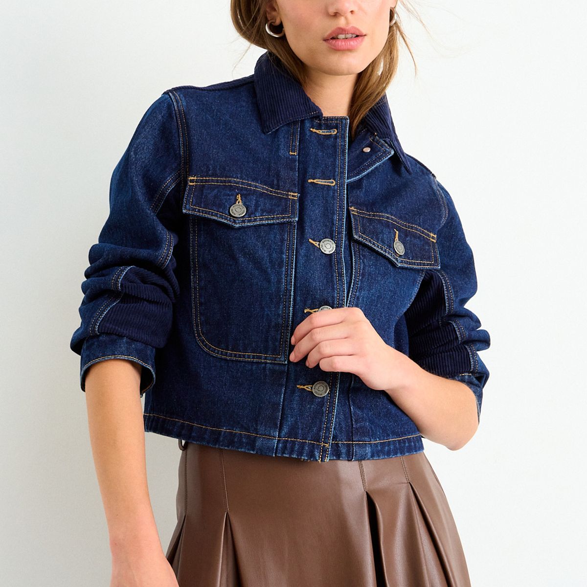 IO - Chaqueta Denim Cotele Mujer Azul Io