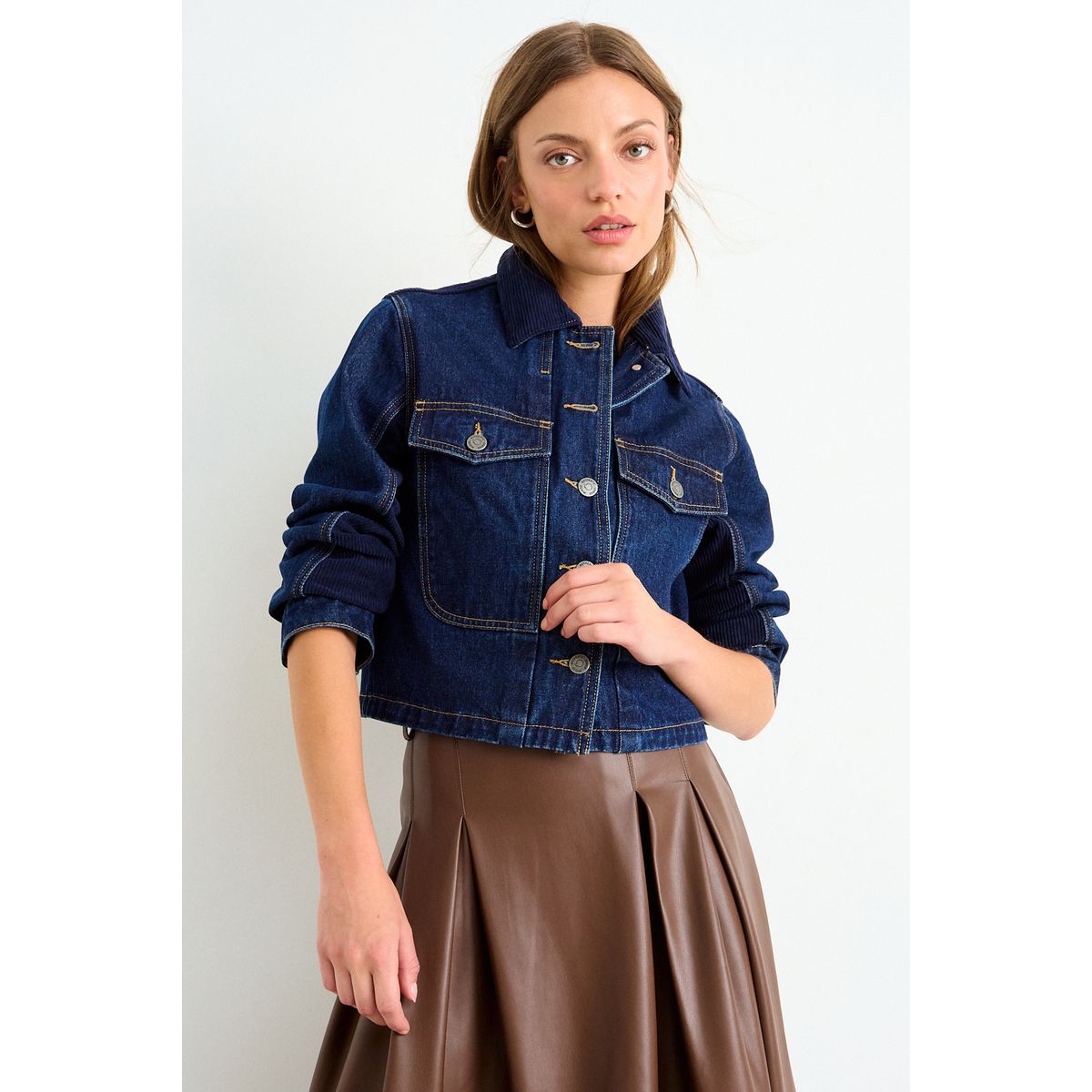 IO - Chaqueta Denim Cotele Mujer Azul Io