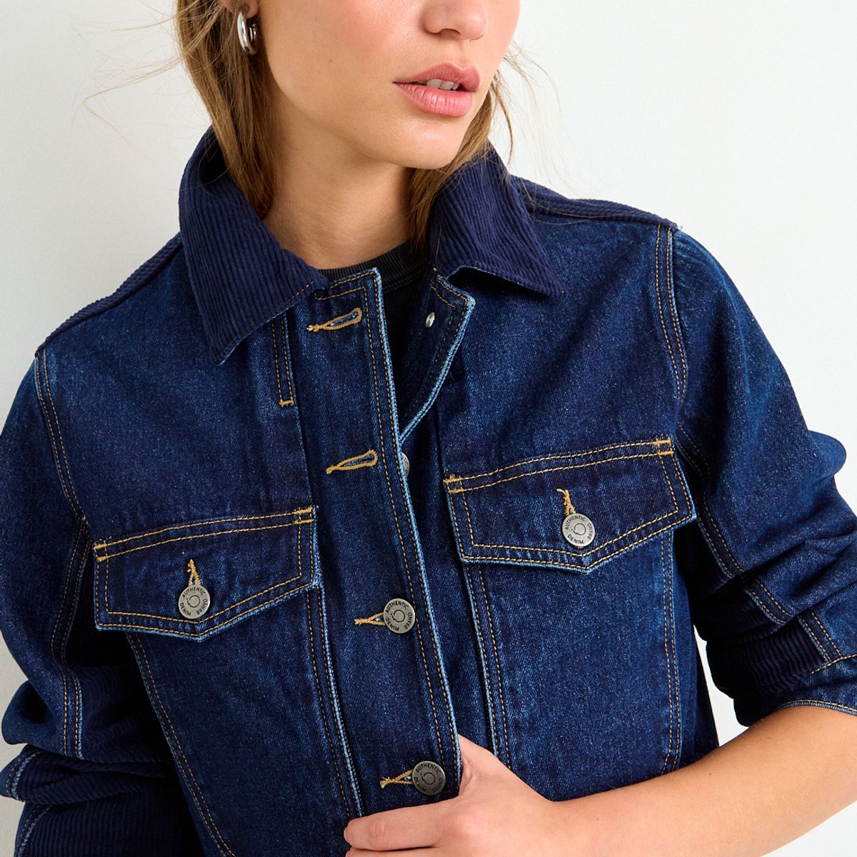 IO - Chaqueta Denim Cotele Mujer Azul Io