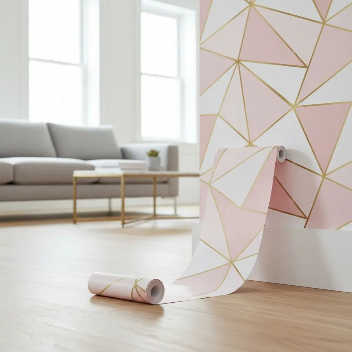 GENERICO - PAPEL MURAL AUTOADHESIVO TRIANGULO ROSADA  – PACK 3 ROLLOS 18m2