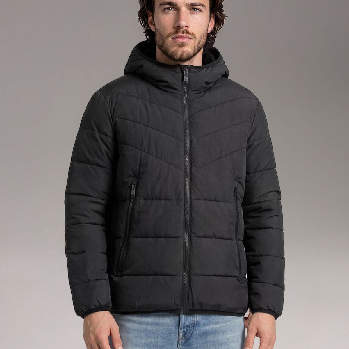 CALVIN KLEIN - Parka Stretch con Gorro Gris Calvin Klein