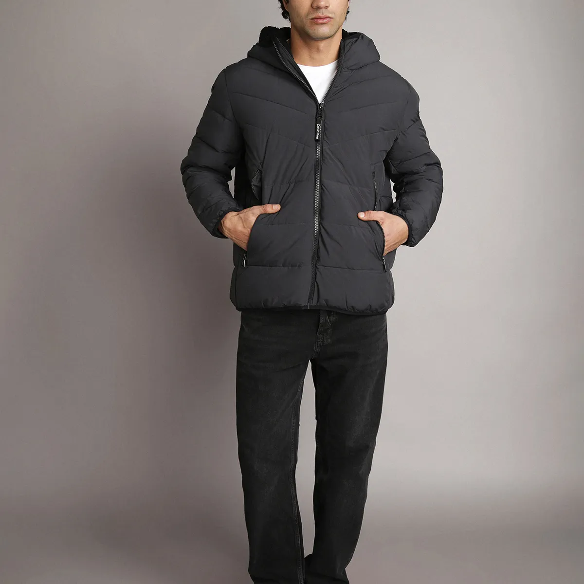 CALVIN KLEIN - Parka Stretch con Gorro Gris Calvin Klein