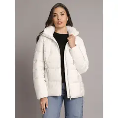 CALVIN KLEIN - Parka Puffer Corta con Gorro Blanco