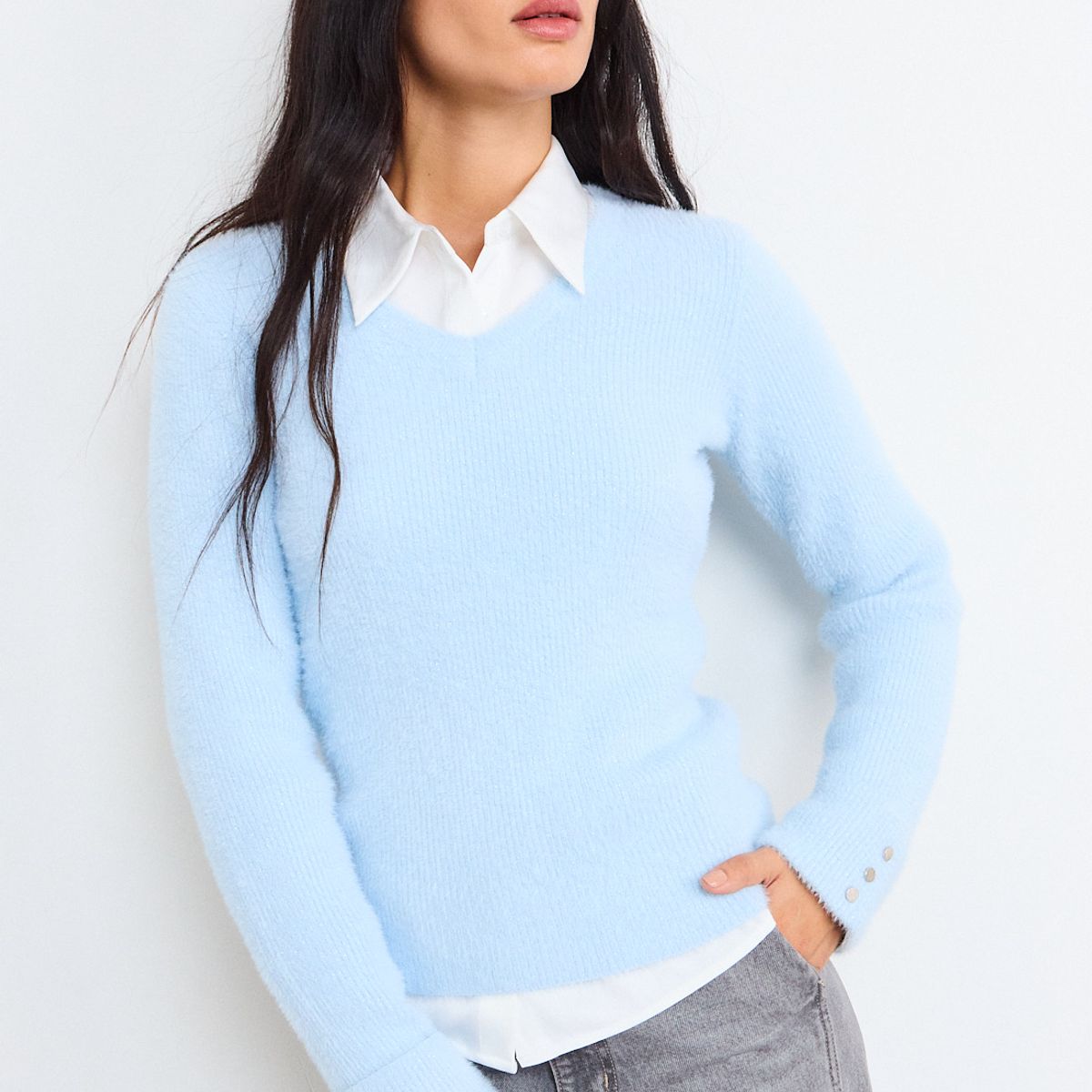 IO - Sweater Liso Mujer Celeste Io