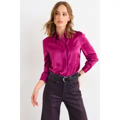 IO - Blusa Lisa Mujer Fucsia