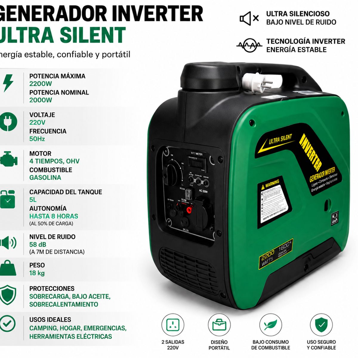 GENERICO - Generador Eléctrico Inverter Portátil Ultra Silent