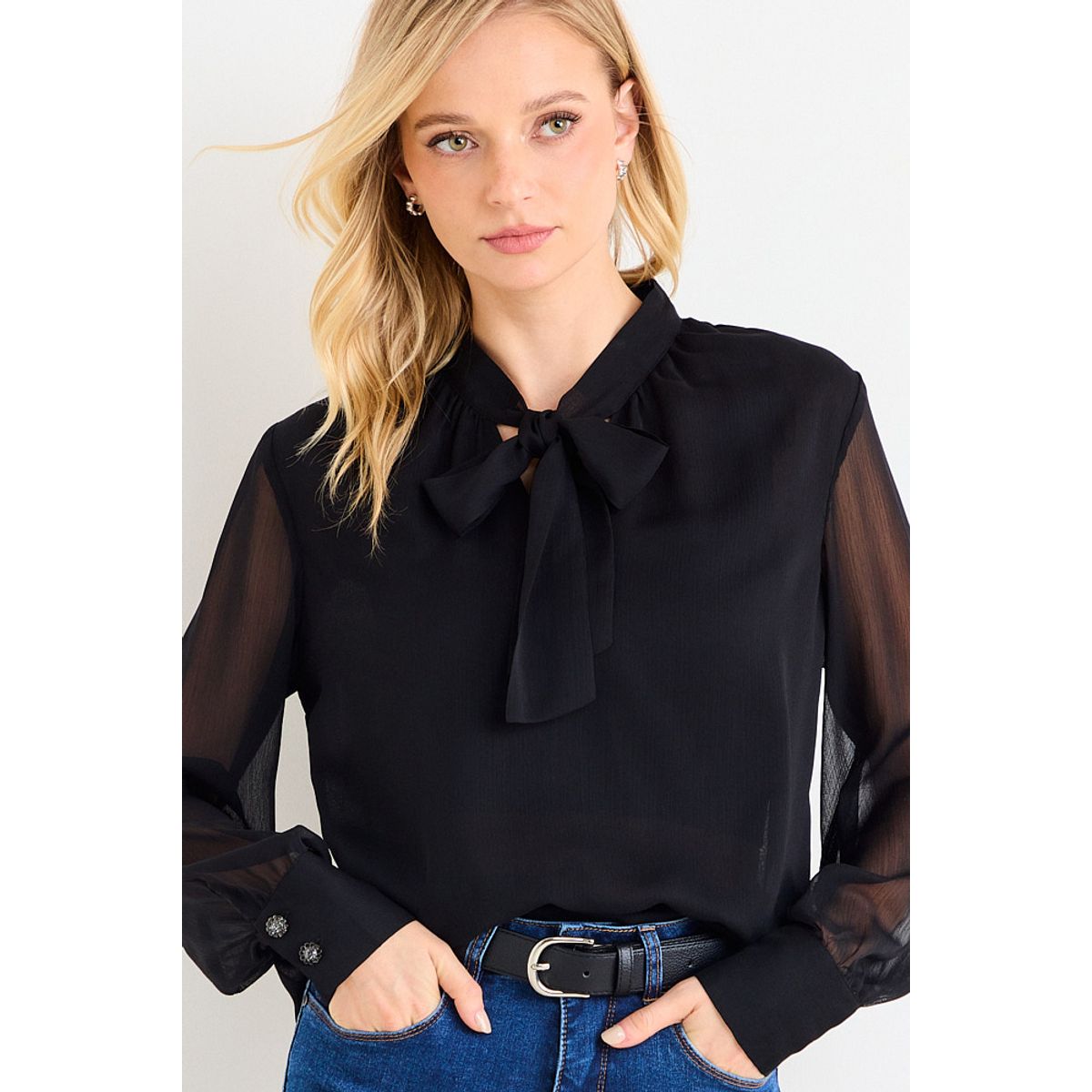 ASH - Blusa Lisa Mujer Negro Ash