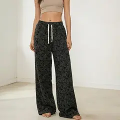 AGW - Pantalón de Buzo Algodón Flores Palazzo Térmico Forrado En Chiporro Wide Leg