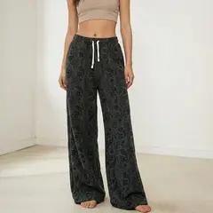 AGW - Pantalón de Buzo Algodón Flores Palazzo Térmico Forrado En Chiporro Wide Leg