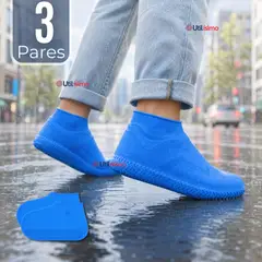 UTILISIMO - Pack 3 Pares Fundas Cubre Zapatos Azul Impermeable Surtidas Silicona Antideslizante