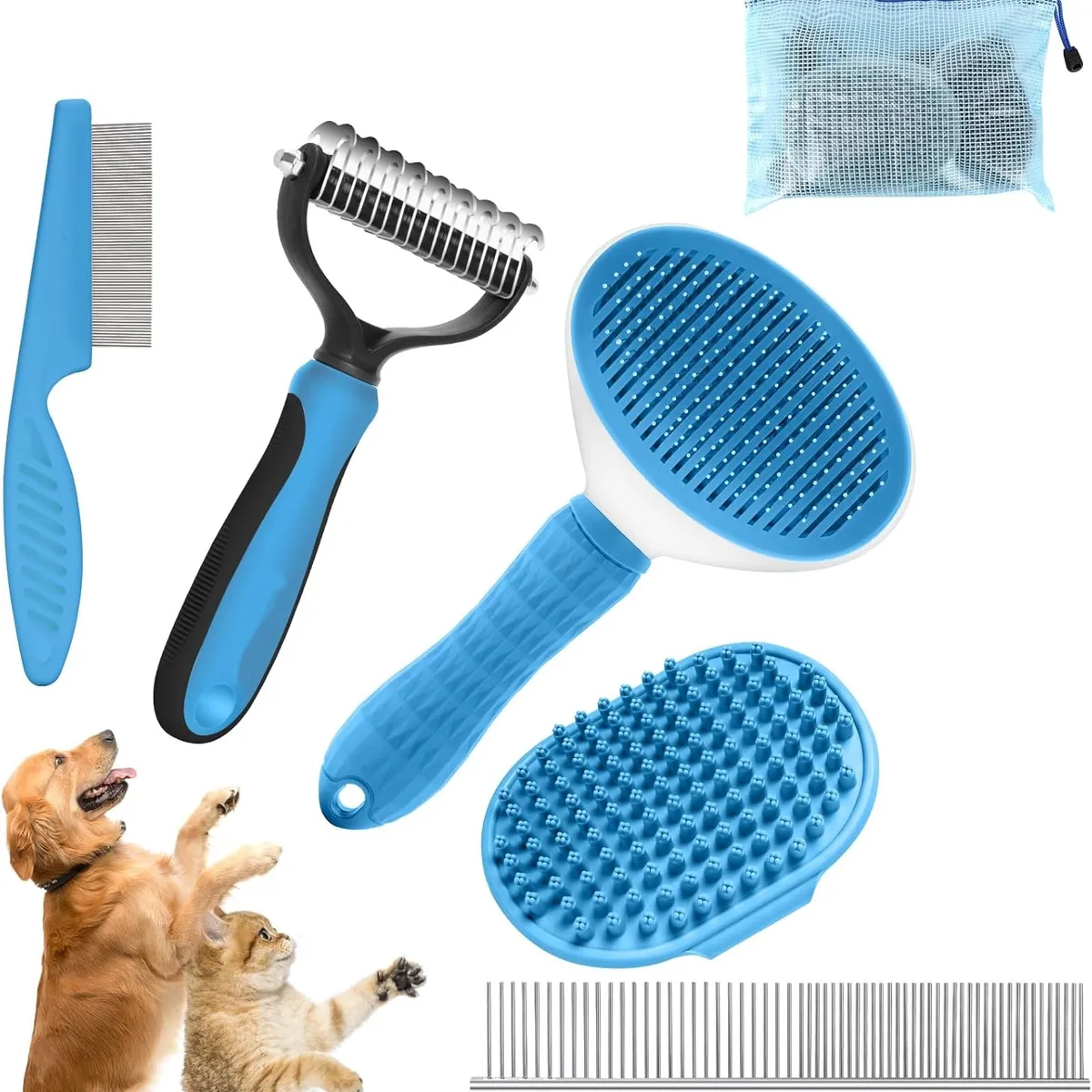 KUANGYE - Kit de aseo para perros 5 en 1,cepillo autolimpiante para desprendimiento de perros y gatos