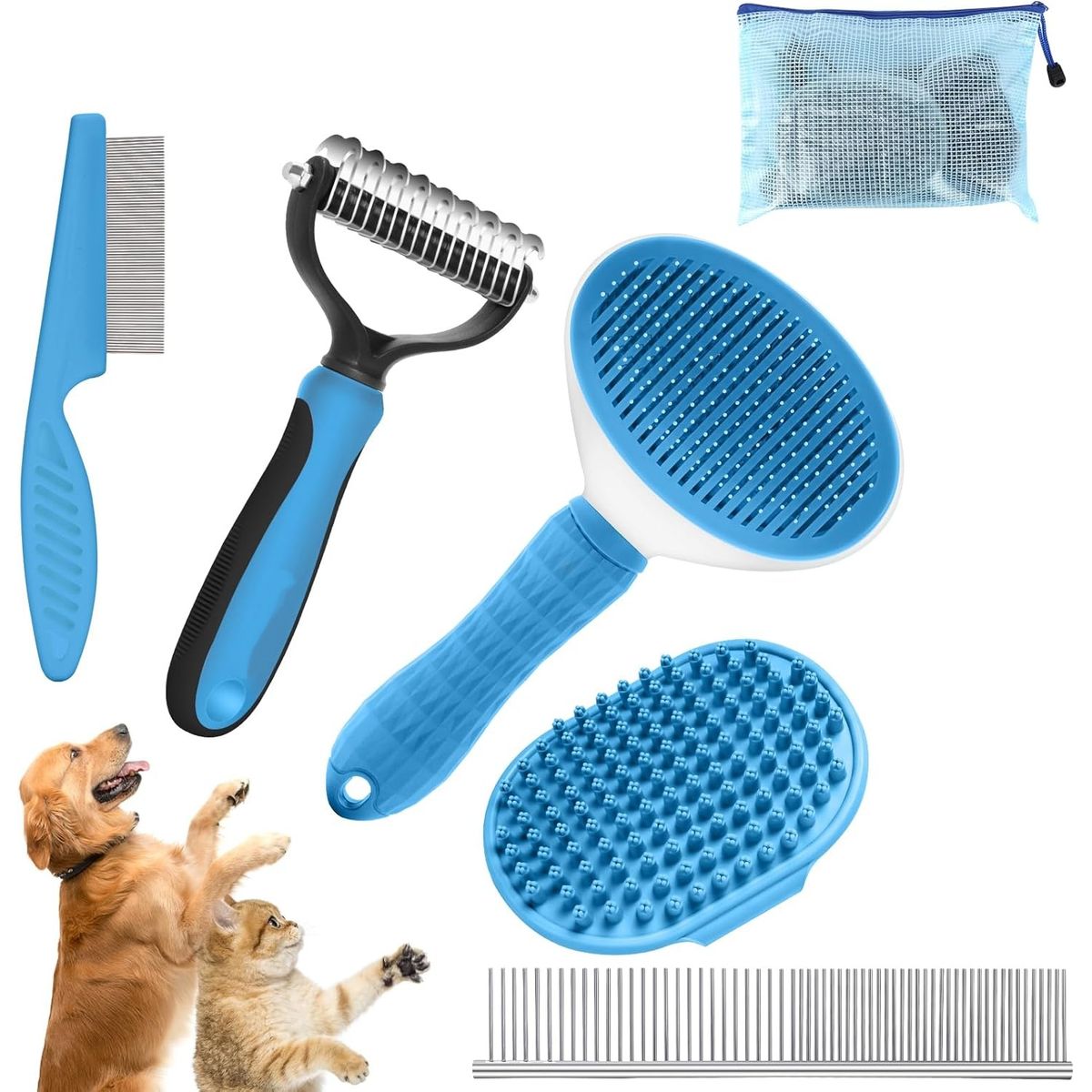 KUANGYE - Kit de aseo para perros 5 en 1,cepillo autolimpiante para desprendimiento de perros y gatos