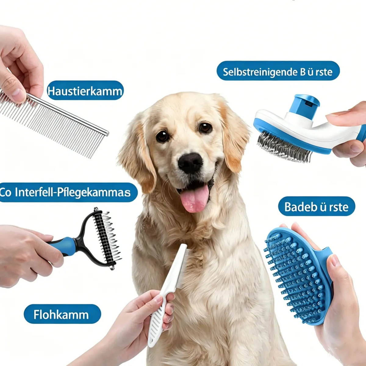 KUANGYE - Kit de aseo para perros 5 en 1,cepillo autolimpiante para desprendimiento de perros y gatos