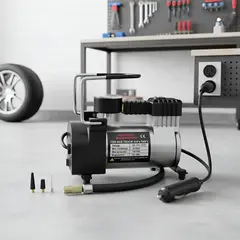 TASBEL - Compresor de Aire Metalico 12v portatil Vehiculo Auto Moto Color Plateado