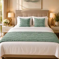 GENERICO - Set Piecero 3 Piezas Verde Salvia 195x70cm + 2 Fundas Almohada - Premium Quilted
