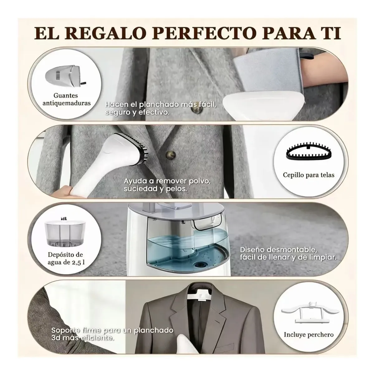 METEX - Plancha A Vapor Vertical Ropa 2000w 2 En 1 Con Tabla Soporte