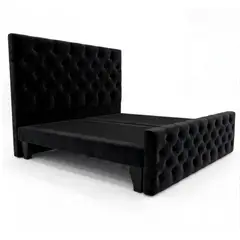 GENERICO - Cama 2 plazas doble Respaldo capitone Negro Felpa PREMIUM