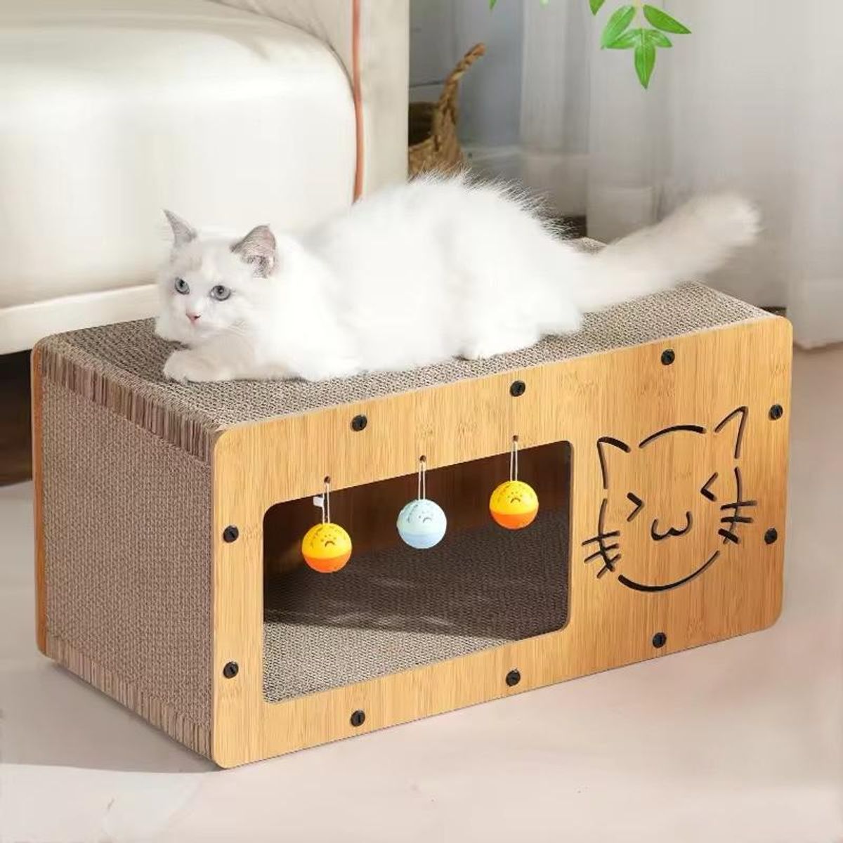 GENERICO - Casita Cama Rascador Para Gatos - Tablero de Cartón S