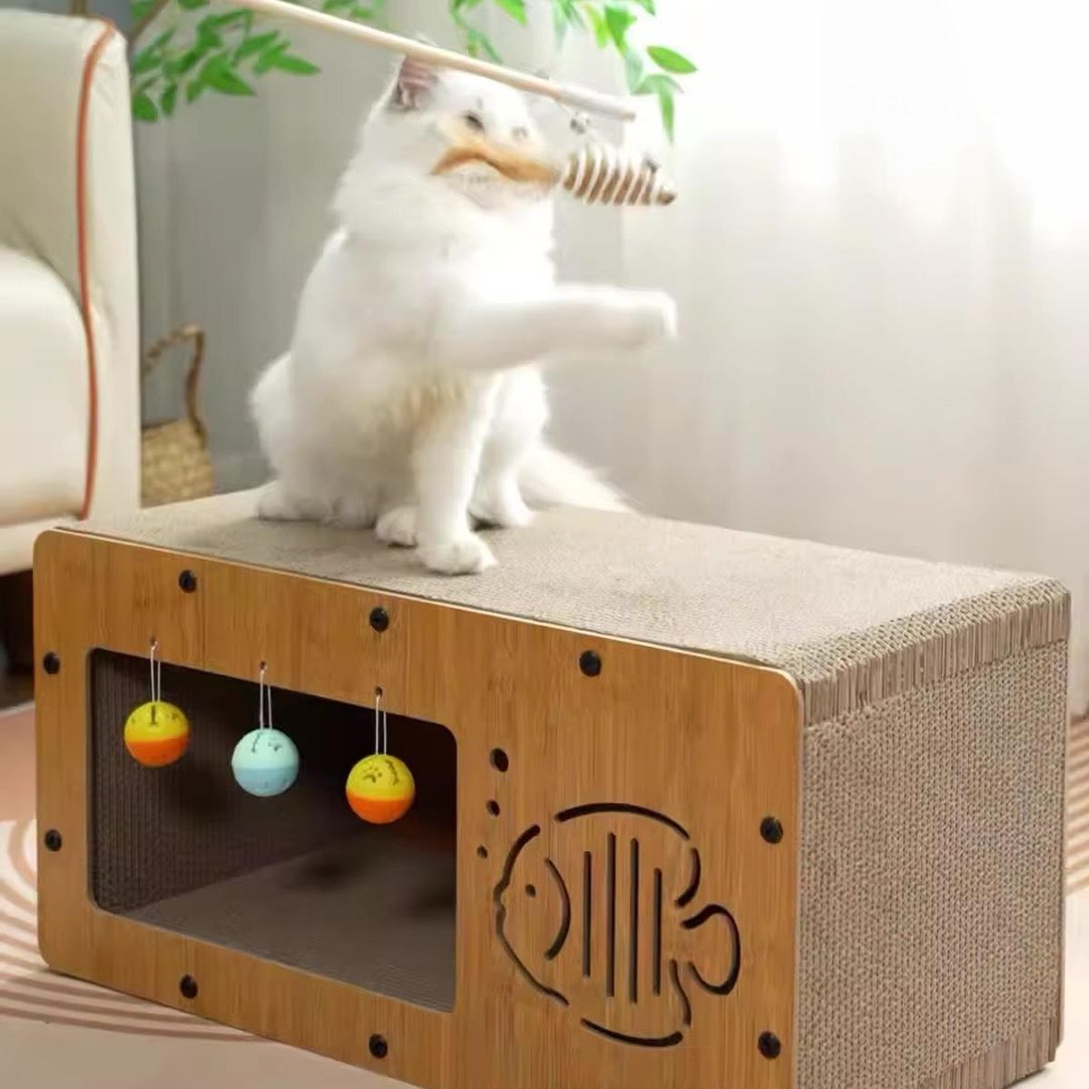 GENERICO - Casita Cama Rascador Para Gatos - Tablero de Cartón S