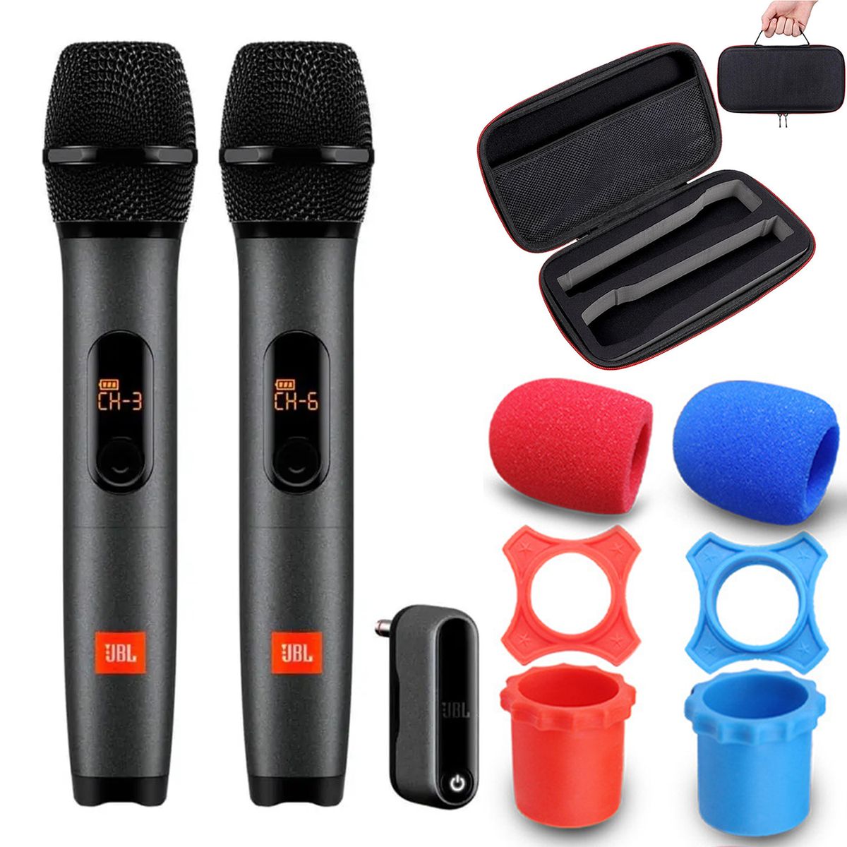 JBL - Micrófonos Jbl Inalámbrico Dual-Channel Cardioide + Funda antideslizante y Funda De Transporte