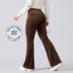 UTILISIMO - Pantalón Cotelé Palazzo Polar Con Chiporro Elasticado Térmico Café