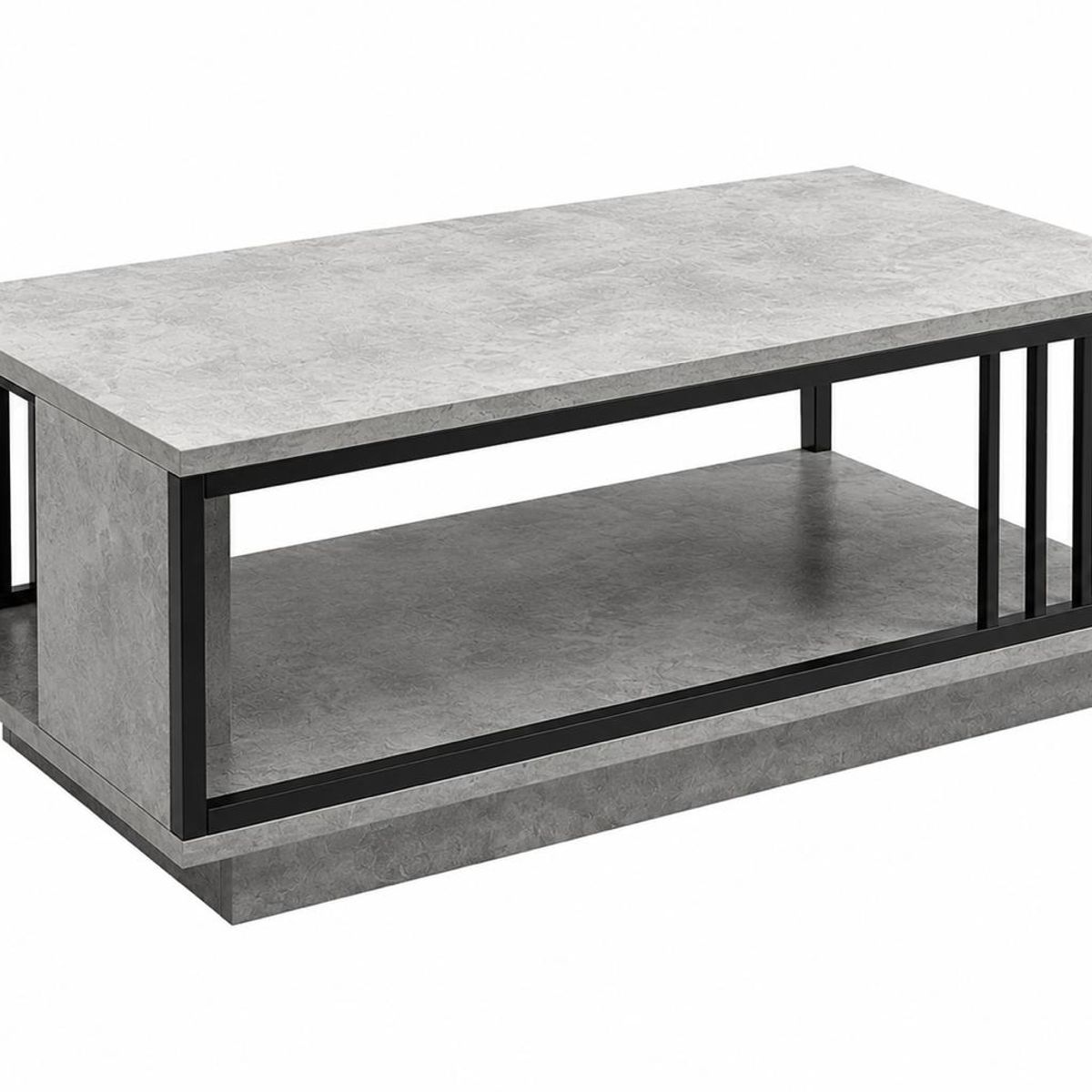 ACTUAL - Mesa De Centro Moderna Imitación Piedra 100x50 Cm Con Estante Y Estructura Metálica