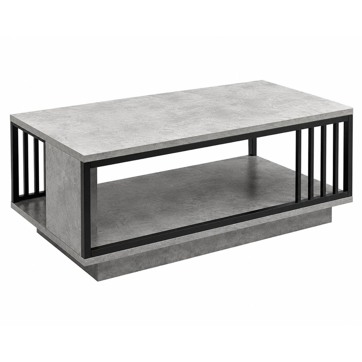 ACTUAL - Mesa De Centro Moderna Imitación Piedra 100x50 Cm Con Estante Y Estructura Metálica