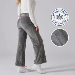 UTILISIMO - Pantalón Cotelé Palazzo Polar Con Chiporro Elasticado Térmico Gris Melange
