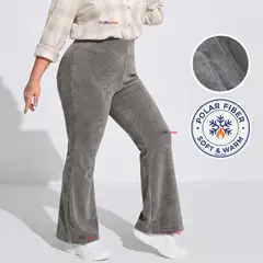 UTILISIMO - Pantalón Cotelé Palazzo Polar Con Chiporro Elasticado Térmico Gris Melange