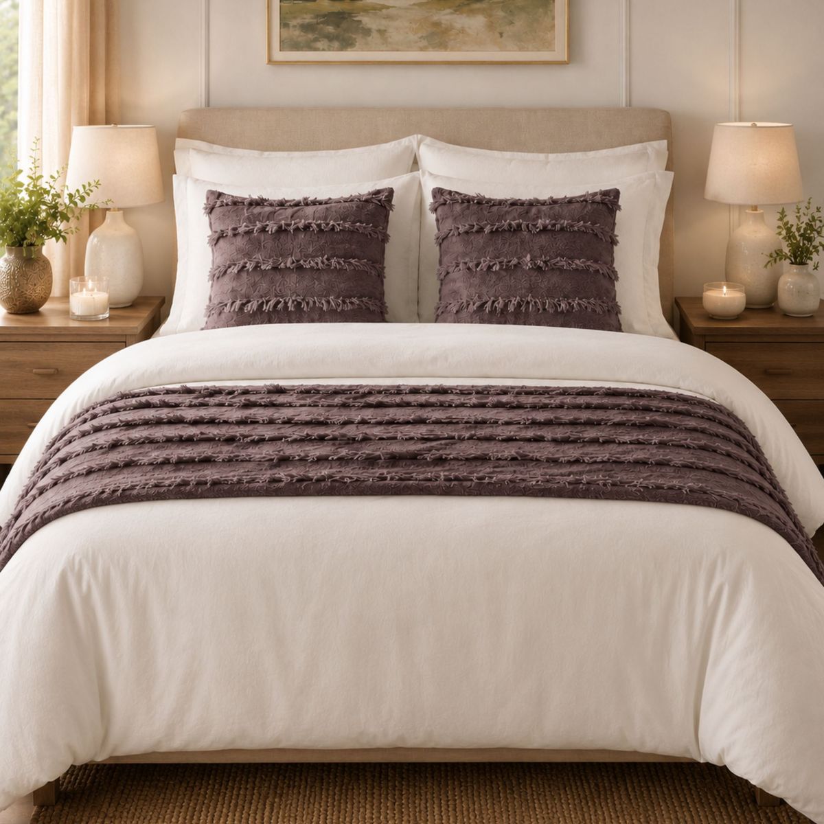 GENERICO - Set Piecero 3 Piezas Morado oscuro 195x70cm + 2 Fundas Almohada - Premium Quilted