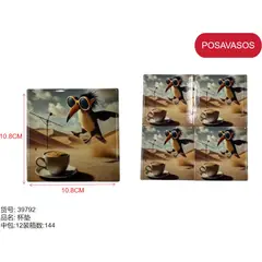 GENERICO - Posa vasos (CUADRADO - PAJARO Y CAFE - 10.8cm) 39792