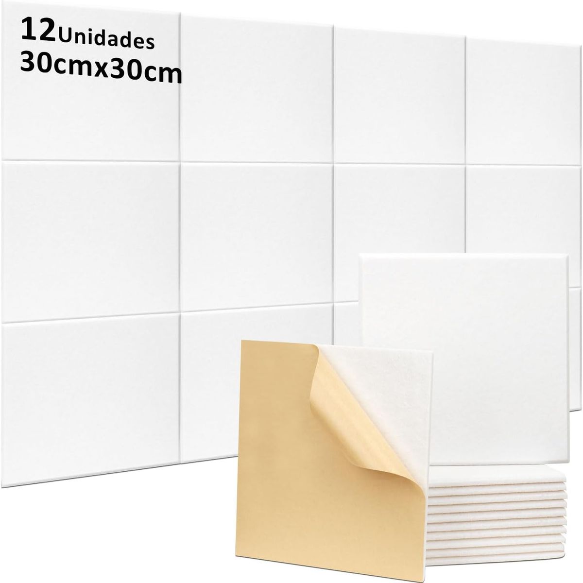 12 Paneles Absorción Acústica,Alta Densidad,para Paredes, Puertas,Techo,Estudio,30x30x0,9cm,Blanco, marca KUANGYE - Foto Principal
