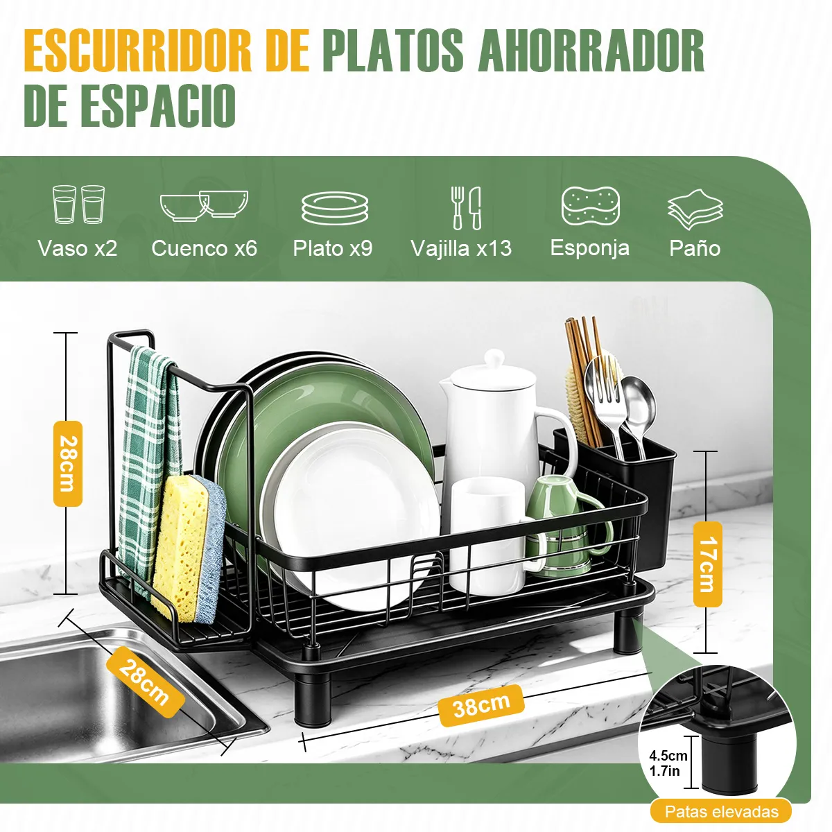 SUPERCENTER - Secaplato Supercenter Escurridor De Drenaje Para Loza Con Toallero
