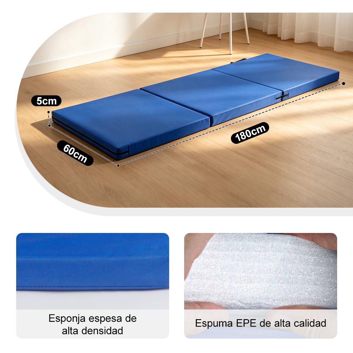 SUPERCENTER - Colchoneta Supercenter Deportiva Plegable Gruesa Con Asa Lona Yoga Pilates180x60x5cm Azul