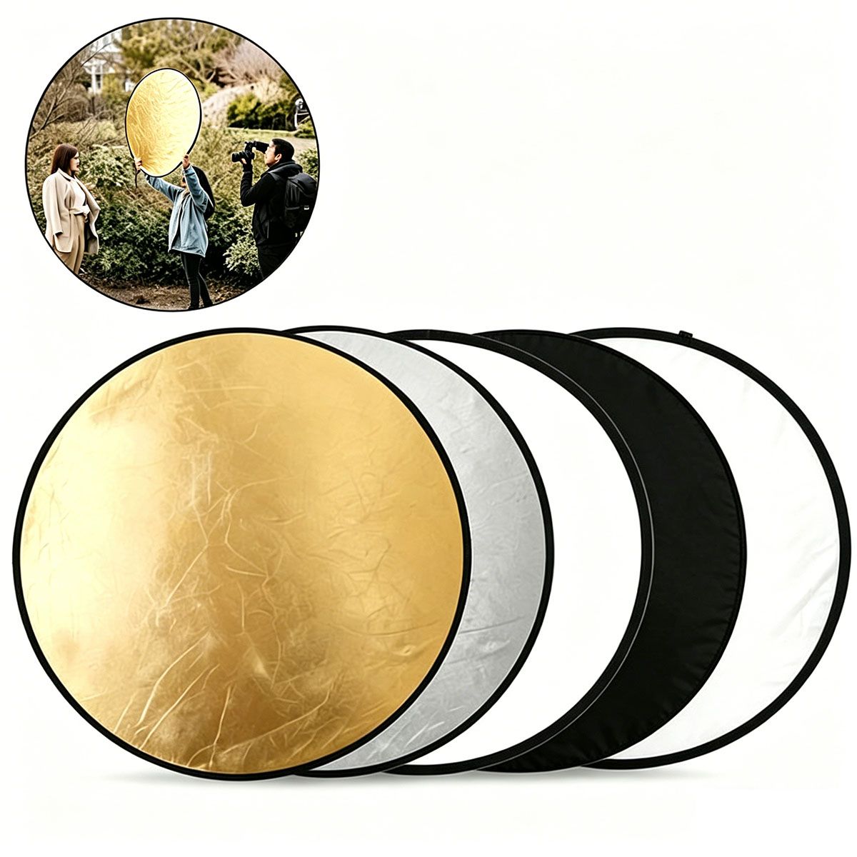 MOONCORE - Reflector Fotográfico 5 En 1 80cm, 5 colores，Plegable Con Funda