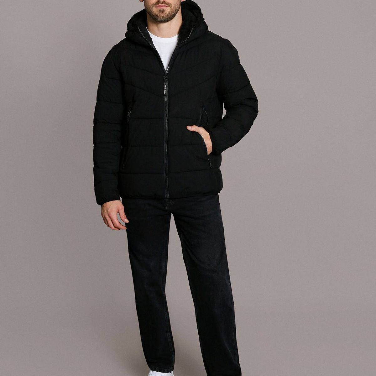 CALVIN KLEIN - Parka con Gorro Stretch Calvin Klein Negro