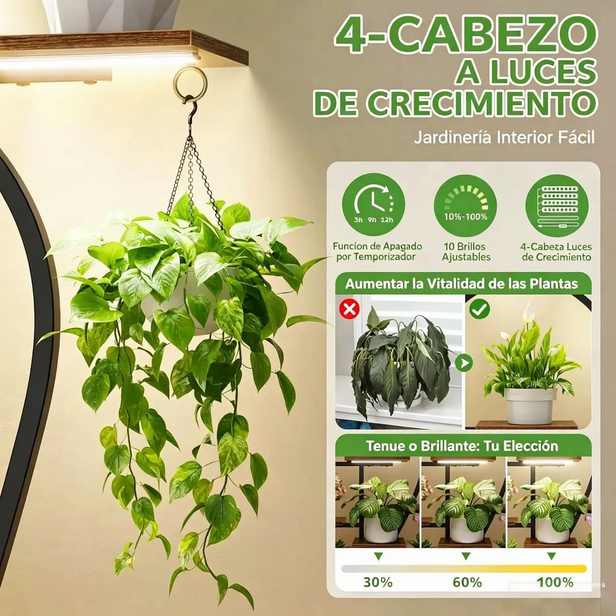 ANYHOGAR - Estantería Para Plantas Con Luz De Crecimiento Interior