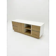 GENERICO - Rack TV Mueble Para Televisor Nordico Con 4 Cajones Y Puerta 110x30x40cm Blanco Madera Melamina 12mm