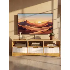 GENERICO - Rack TV 120x30x40cm Mueble Centro Entretenimiento Con 3 Cajones Acanalados Repisas Abiertas Nordico Roble Living Sala