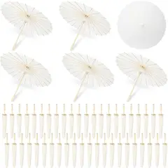 KUANGYE - Pack 30 Sombrillas Medianas Papel Bambú 60 Cms diámetro Blancas