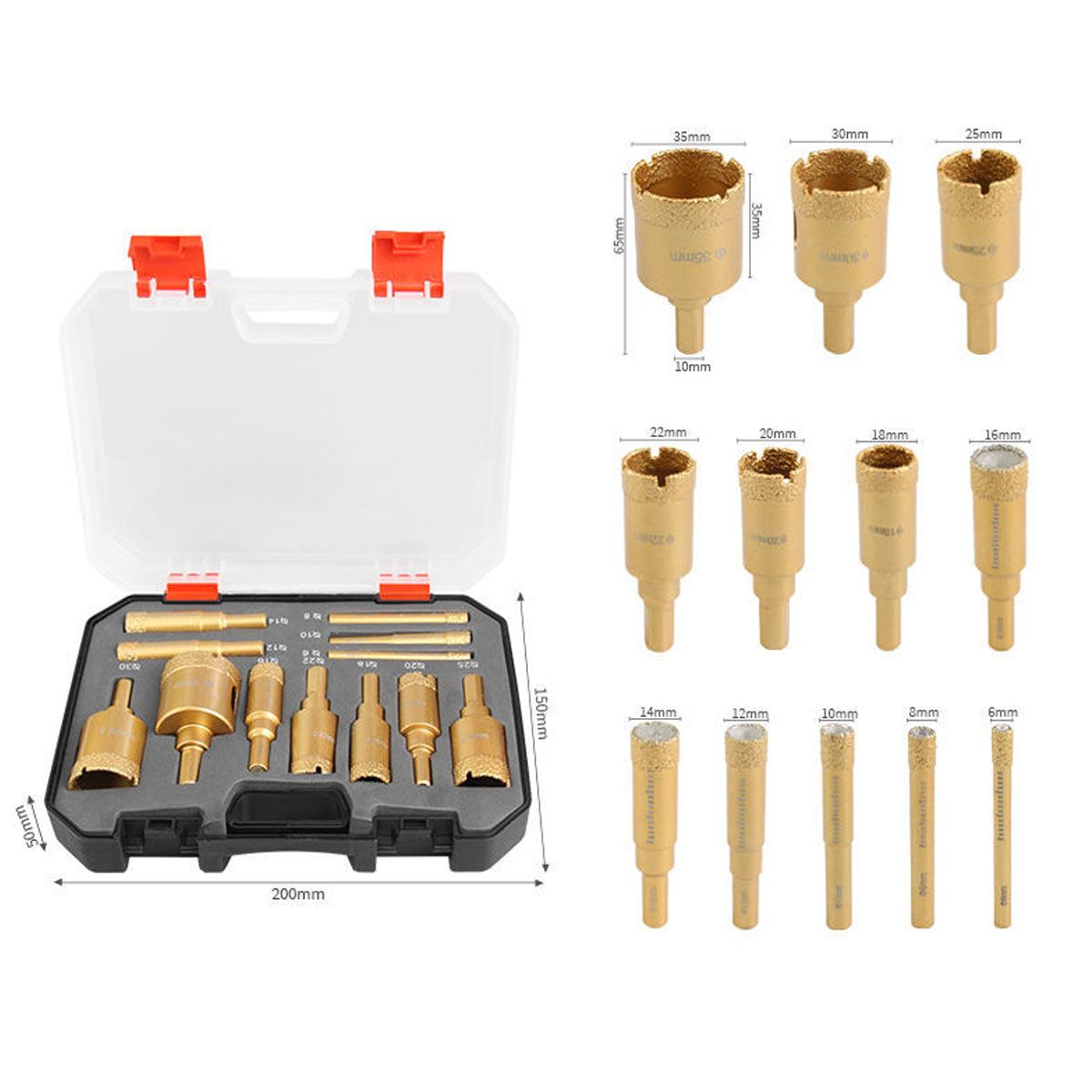 MOONCORE - Set 12 Brocas Diamantadas 6-35mm Para Cerámica Y Porcelanato, Duro y eficiente