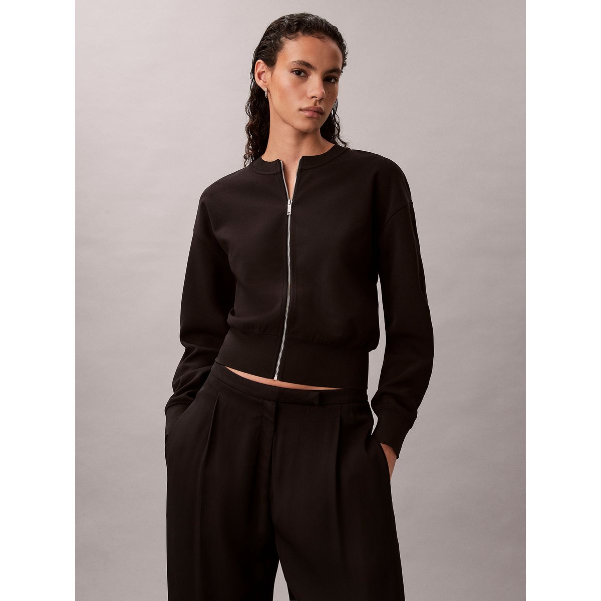CALVIN KLEIN - Blusa De Crepé Elástico Con Cremallera Calvin Klein Negro