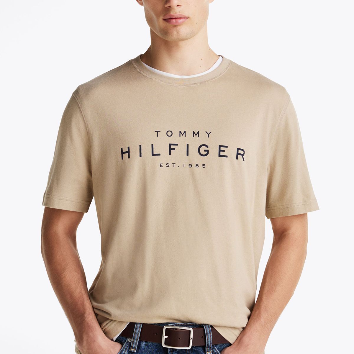 TOMMY HILFIGER - Polera Hombre Big Logo Regular Fit Beige Tommy Hilfiger