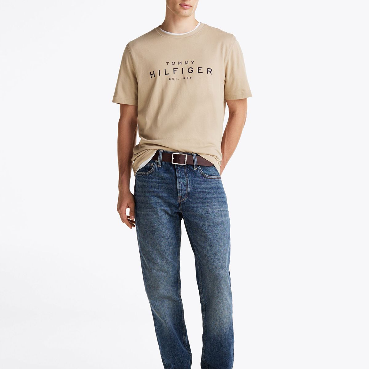 TOMMY HILFIGER - Polera Hombre Big Logo Regular Fit Beige Tommy Hilfiger
