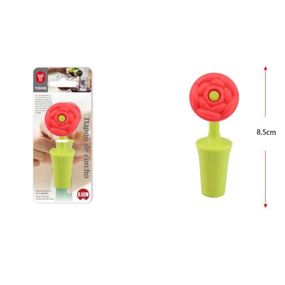 GENERICO - Tapón Para Botella De Silicona Diseño De Rosa 8.5cm