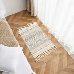 GENERICO - Bajada De Cama Kilim Boho 60cm x 90cm Tejidas En Algodón Con Flecos Bordada