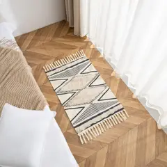 GENERICO - Bajada De Cama Kilim Boho 60cm x 90cm Tejidas En Algodón Con Flecos Bordada