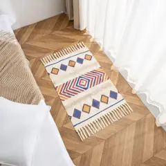 GENERICO - Bajada De Cama Kilim Boho 60cm x 90cm Tejidas En Algodón Con Flecos Bordada
